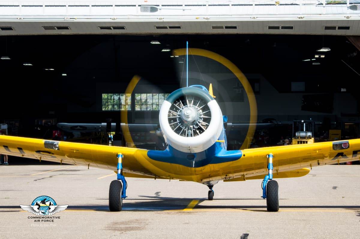 The propeller spinning on the BT-13 aircraft