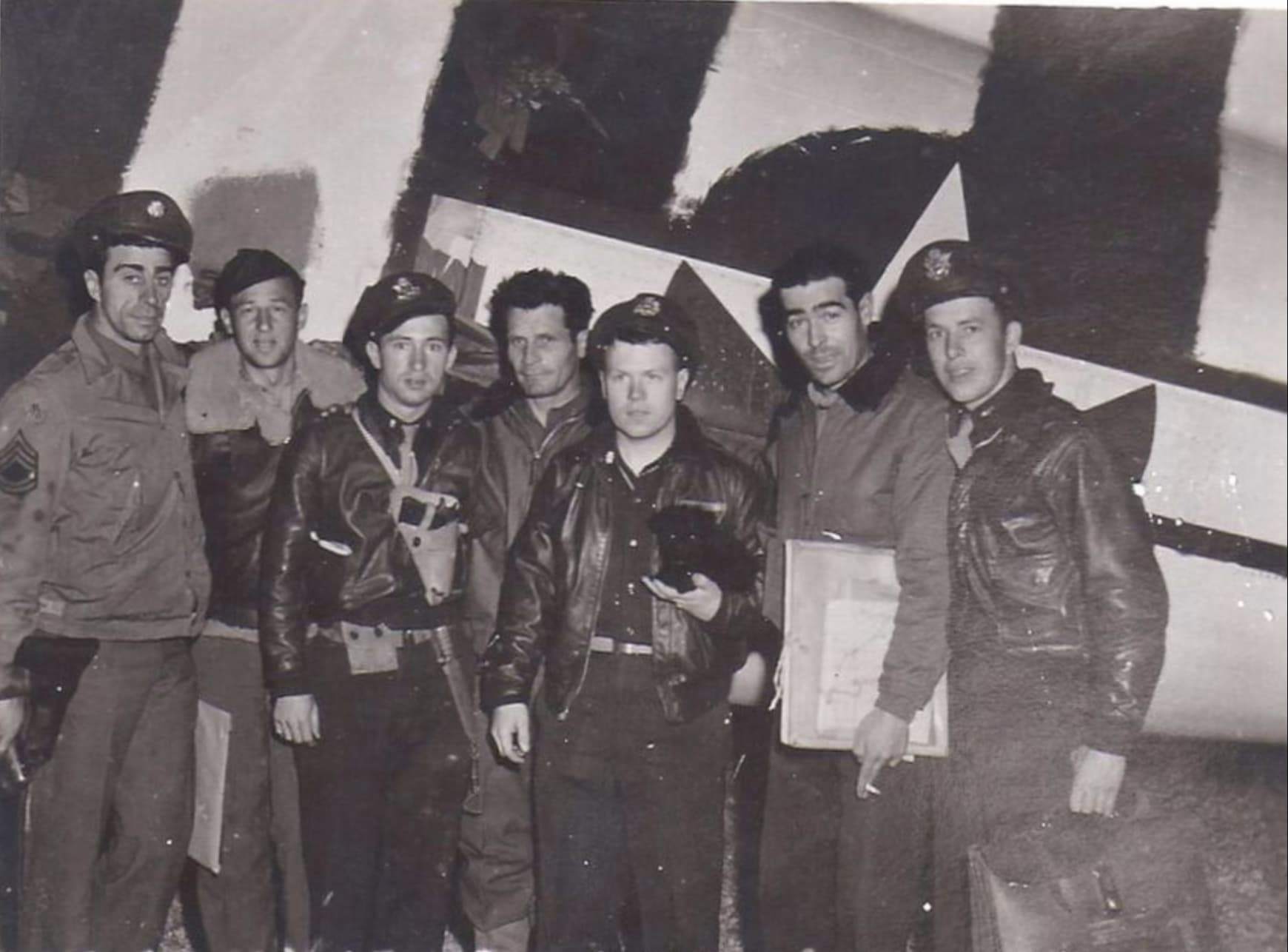 World War II aircrew standing in front of an aircraft