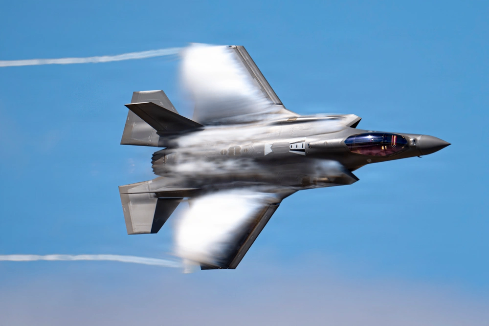 F-35A Lightning II with afterburner engaged.