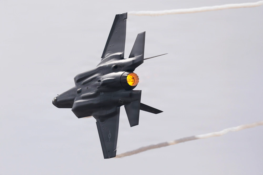 F-35A Lightning II tail and twin vertical stabilizers detail.