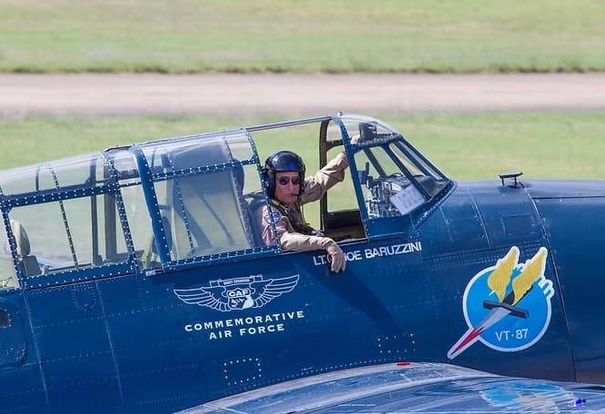 Pilot inside the cockpit of the TBM Avenger