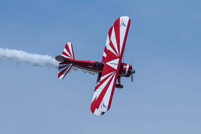 Biplane banking to the right