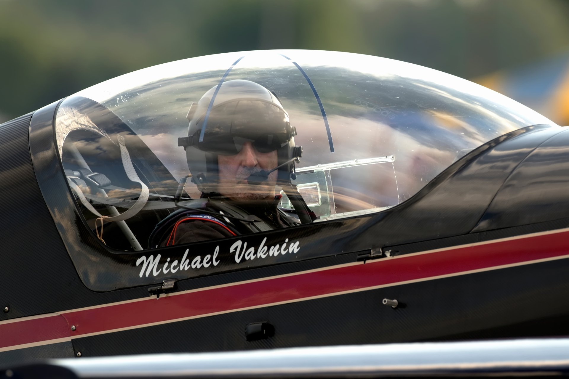 Michael Vaknin sitting in his aircraft as he is about to take off