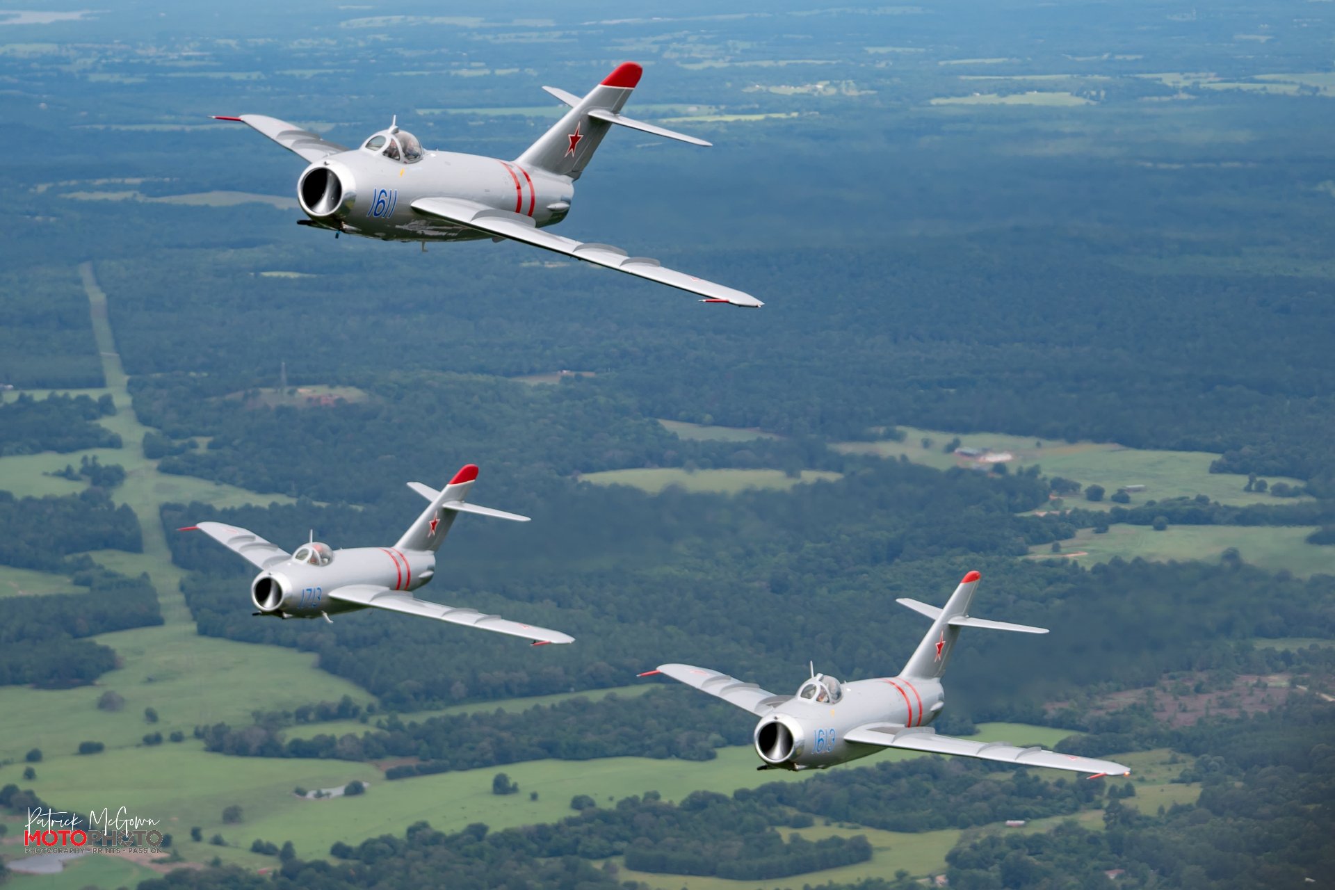 Three Mig-17F Jets flying in formation.